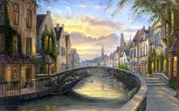  cityscape Oil Painting - Reflections of Belgium cityscapes